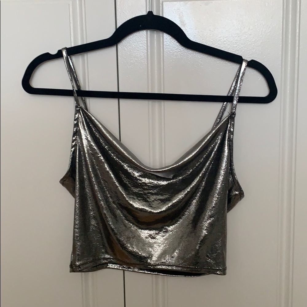 Silver shimmer slouchy neck shirt